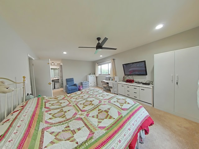 4400 Waubansie Ln, Lisle, IL 60532 - bedroom featuring light carpet, recessed lighting, a ceiling fan, and ensuite bathroom
