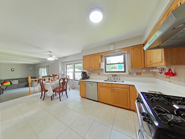 4400 Waubansie Ln, Lisle, IL 60532 - kitchen featuring appliances with stainless steel finishes, wall chimney range hood, light tile patterned floors, light countertops, and backsplash