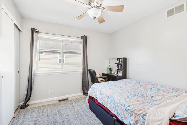 4801 Bordeaux Dr, Lake In The Hills, IL 60156 - bedroom with carpet flooring, baseboards, a closet, and ceiling fan