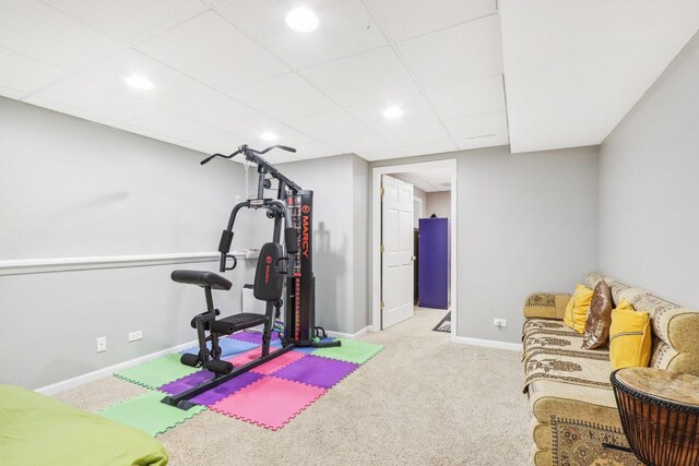 4801 Bordeaux Dr, Lake In The Hills, IL 60156 - exercise area featuring carpet flooring, baseboards, and recessed lighting