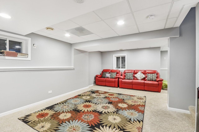 4801 Bordeaux Dr, Lake In The Hills, IL 60156 - living room featuring carpet floors, baseboards, and a drop ceiling