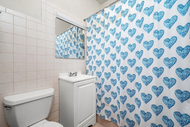 3523 W 60th Pl, Chicago, IL 60629 - bathroom featuring tile walls, vanity, toilet, and a shower with curtain
