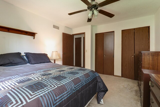 301 Columbia Dr, Normal, IL 61761 - carpeted bedroom featuring multiple closets and a ceiling fan