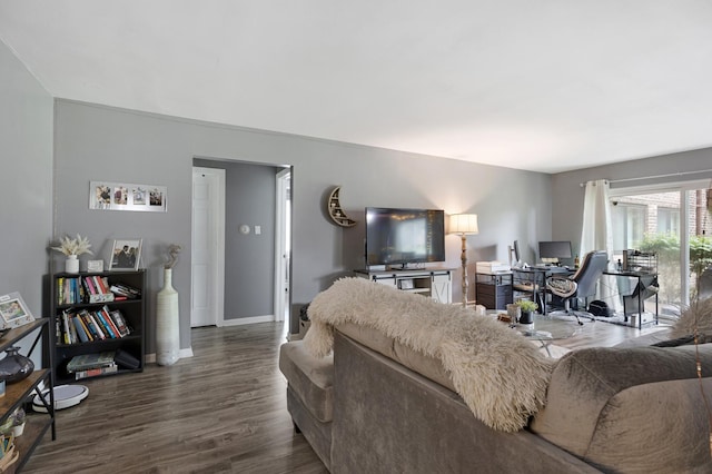 2642 N Windsor Dr Unit 102, Arlington Heights, IL 60004 - living room featuring a desk, dark wood finished floors, and baseboards