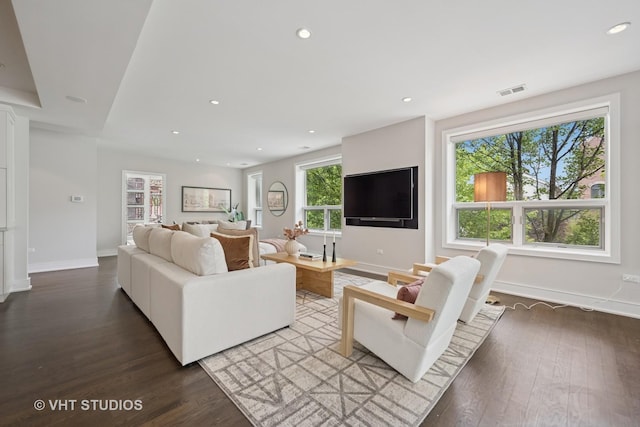 1307 W Wrightwood Ave Unit 201, Chicago, IL 60614 - living area featuring dark wood finished floors and recessed lighting