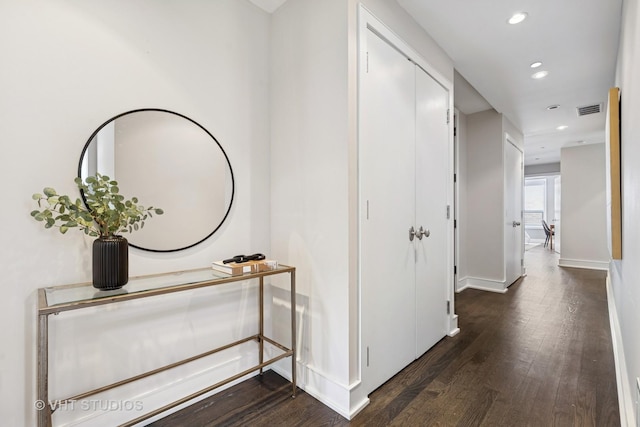 1307 W Wrightwood Ave Unit 201, Chicago, IL 60614 - hall featuring dark wood-type flooring and recessed lighting