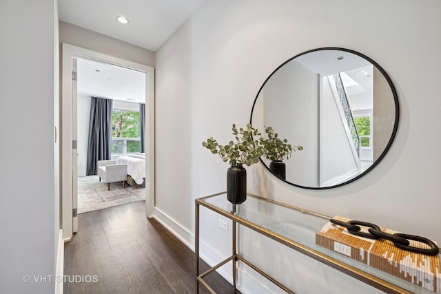 1307 W Wrightwood Ave Unit 201, Chicago, IL 60614 - hallway featuring dark wood-style floors and recessed lighting