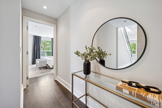 1307 W Wrightwood Ave Unit 201, Chicago, IL 60614 - hallway featuring dark wood-type flooring and recessed lighting