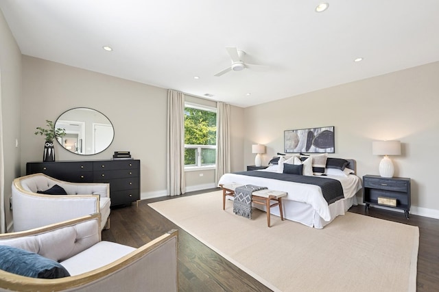 1307 W Wrightwood Ave Unit 201, Chicago, IL 60614 - bedroom featuring dark wood-style floors, recessed lighting, and ceiling fan
