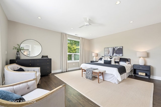 1307 W Wrightwood Ave Unit 201, Chicago, IL 60614 - bedroom featuring dark wood-style floors, recessed lighting, and ceiling fan