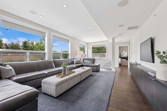 1307 W Wrightwood Ave Unit 201, Chicago, IL 60614 - living area with dark wood-style floors and recessed lighting