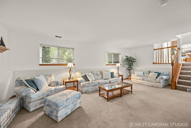 664 Birchwood Dr, Bolingbrook, IL 60490 - living room featuring plenty of natural light, carpet floors, and stairway