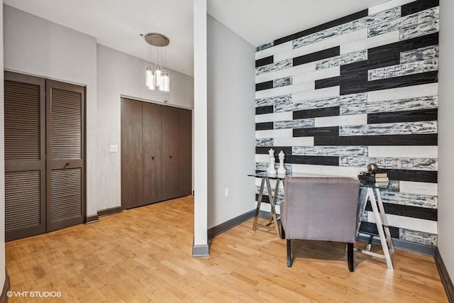 1235 S Prairie Ave Unit 3605, Chicago, IL 60605 - office with a chandelier, wood finished floors, an accent wall, and baseboards