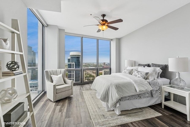 1235 S Prairie Ave Unit 3605, Chicago, IL 60605 - bedroom with expansive windows, a city view, wood finished floors, and ceiling fan