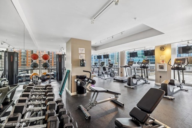 1235 S Prairie Ave Unit 3605, Chicago, IL 60605 - gym featuring rail lighting