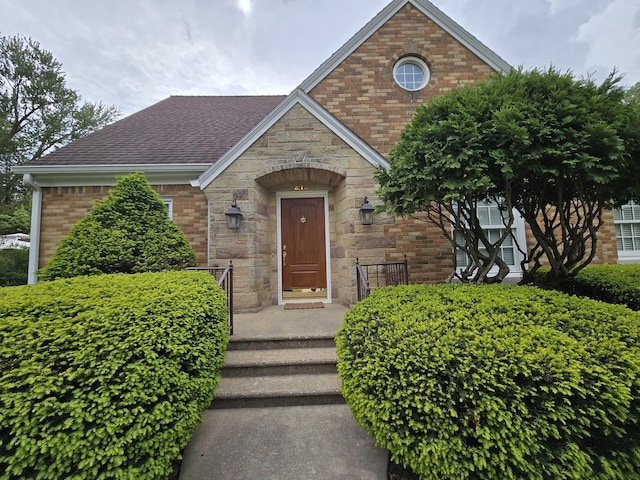 210 S Ridge St, Shannon, IL 61078 - view of front of house with stone siding, roof with shingles, and brick siding