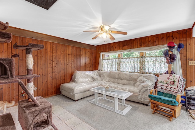 32638 S Lia Ln, Beecher, IL 60401 - tiled living room with wood walls and ceiling fan