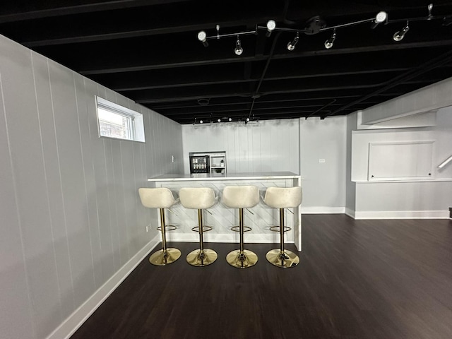 7729 W 157th Pl, Orland Park, IL 60462 - bar area with dark wood-style floors, baseboards, and refrigerator