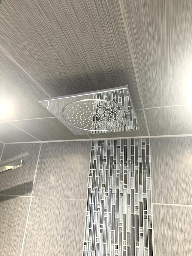 6430 W Belle Plaine Ave Unit 202, Chicago, IL 60634 - bathroom view of wooden ceiling and tiled shower