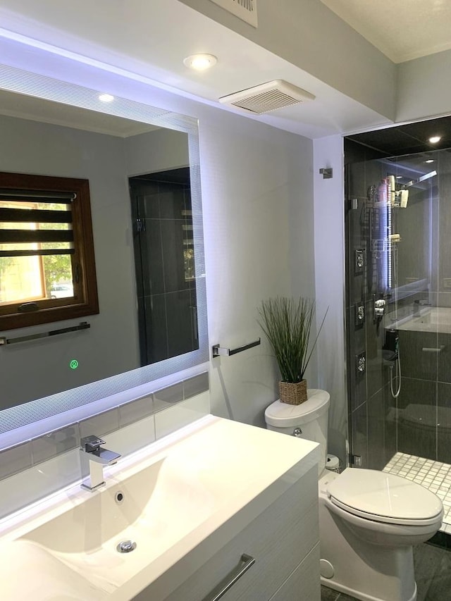 6430 W Belle Plaine Ave Unit 202, Chicago, IL 60634 - full bath featuring toilet, vanity, a shower stall, and recessed lighting