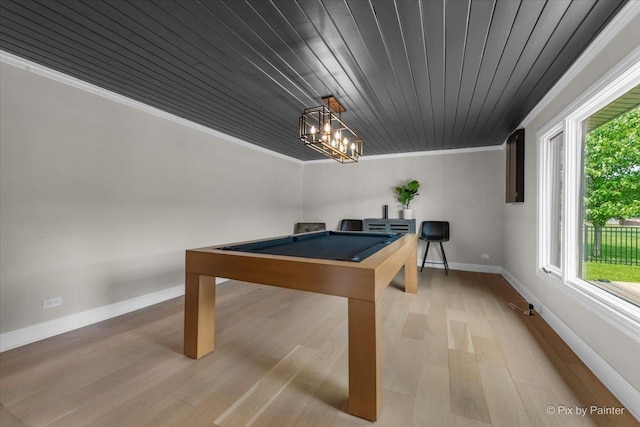 1599 Lowe Dr, Algonquin, IL 60102 - game room with crown molding, wooden ceiling, baseboards, light wood-style flooring, and pool table