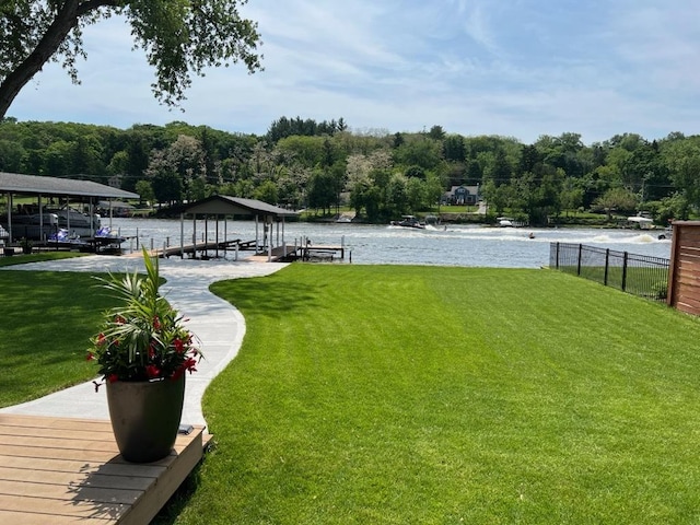 1599 Lowe Dr, Algonquin, IL 60102 - view of yard featuring a water view, a view of trees, and boat lift