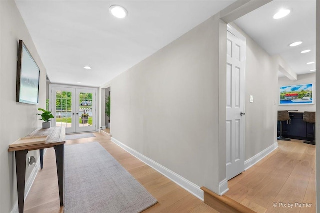 1599 Lowe Dr, Algonquin, IL 60102 - hallway with baseboards, light wood-style floors, french doors, and recessed lighting