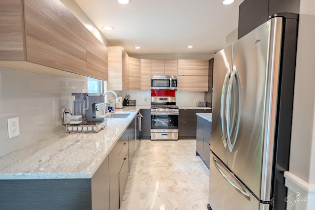 545 Delaware Dr, Lake In The Hills, IL 60156 - kitchen featuring stainless steel appliances, modern cabinets, recessed lighting, and light stone countertops
