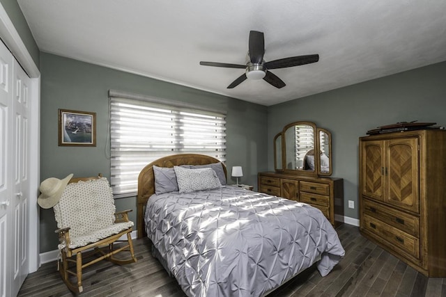 1401 Funderburk Dr, Winthrop Harbor, IL 60096 - bedroom with a closet, dark wood finished floors, baseboards, and a ceiling fan