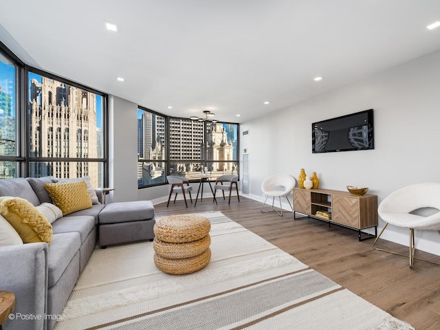 405 N Wabash Ave Unit 2313, Chicago, IL 60611 - living room with wood finished floors, baseboards, and recessed lighting