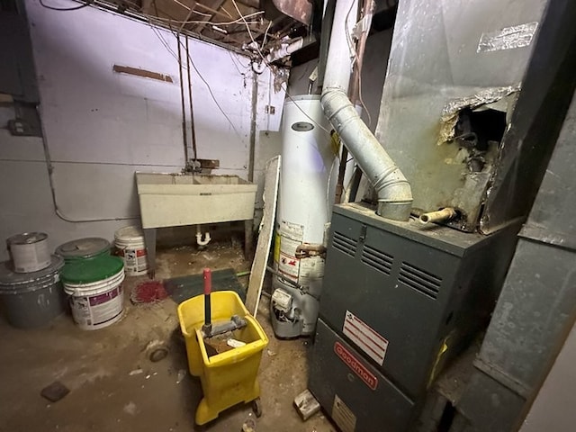 1764 Ross Cres, Sauk Village, IL 60411 - utility room with a sink, water heater, and heating unit