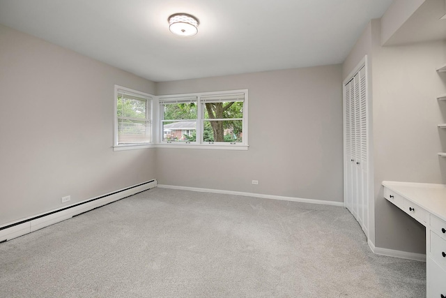 6231 W 127th Pl, Palos Heights, IL 60463 - unfurnished bedroom with baseboard heating, a closet, and light carpet