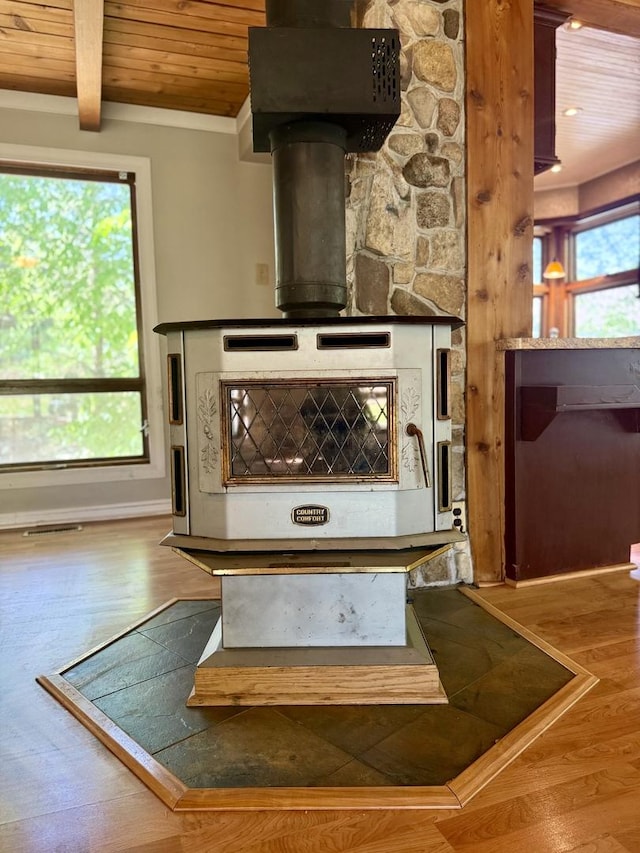 27616 W Rowe Ave, Spring Grove, IL 60081 - detailed view of wood ceiling with exposed beams and wood finished floors