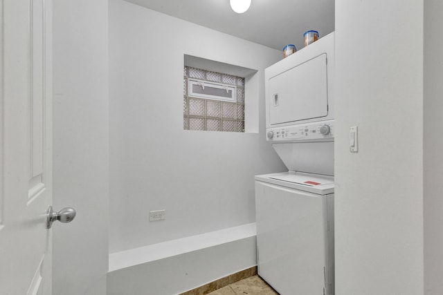 6254 N Richmond St Unit 1, Chicago, IL 60659 - washroom featuring stacked washer / drying machine and light tile patterned flooring