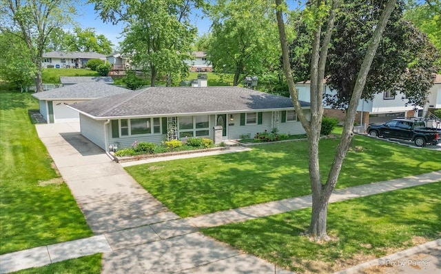 1434 Somerset Ln, Schaumburg, IL 60193 - ranch-style home featuring a front lawn, a garage, a shingled roof, and concrete driveway