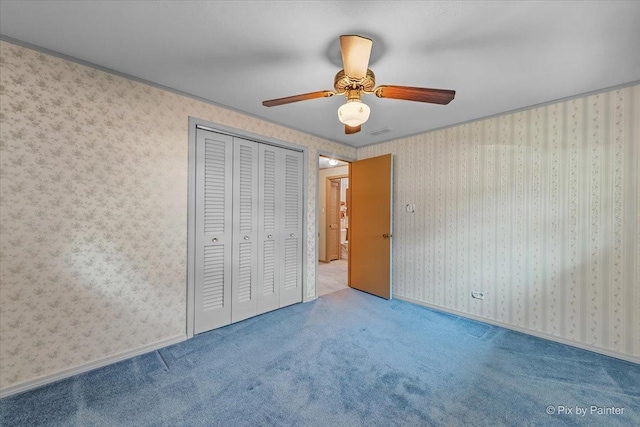 1434 Somerset Ln, Schaumburg, IL 60193 - unfurnished bedroom featuring carpet floors, a closet, and a ceiling fan