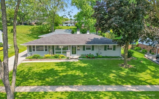 1434 Somerset Ln, Schaumburg, IL 60193 - single story home with a front yard, a shingled roof, and a chimney