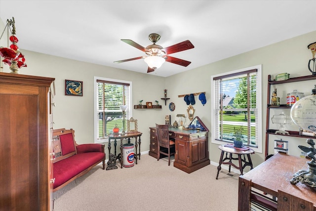 206 Wilsey Ln, Sidney, IL 61877 - home office featuring light colored carpet and ceiling fan