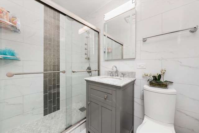 6315 W 83rd Pl, Burbank, IL 60459 - bathroom with vanity, a stall shower, and tile walls