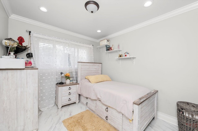 6315 W 83rd Pl, Burbank, IL 60459 - bedroom with marble look tile flooring, ornamental molding, and recessed lighting