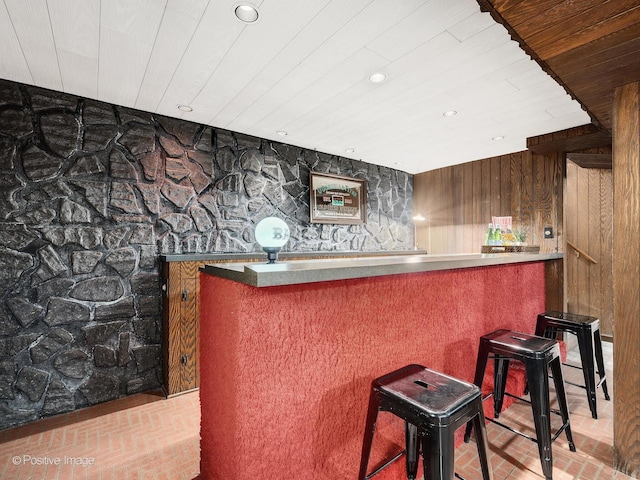 941 Meadowcrest Rd, La Grange Park, IL 60526 - indoor dry bar featuring brick patterned floors, wooden ceiling, and recessed lighting