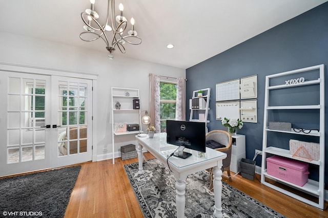 1055 E Hyde Park Blvd Unit 3, Chicago, IL 60615 - office space featuring a chandelier, french doors, light wood-type flooring, baseboards, and recessed lighting