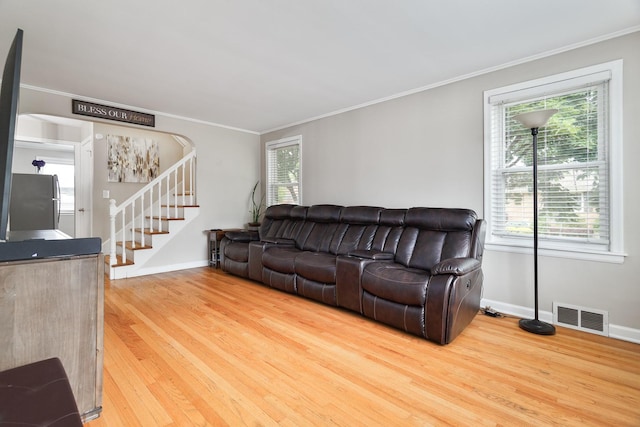 1946 N 75th Ct, Elmwood Park, IL 60707 - living area featuring wood finished floors, crown molding, stairway, and baseboards