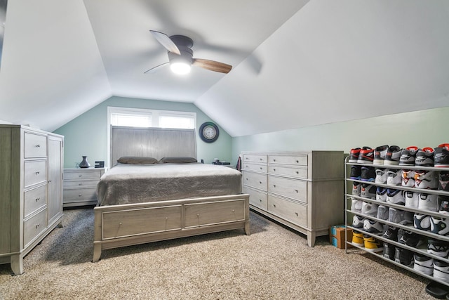 1946 N 75th Ct, Elmwood Park, IL 60707 - bedroom featuring light carpet, vaulted ceiling, and a ceiling fan