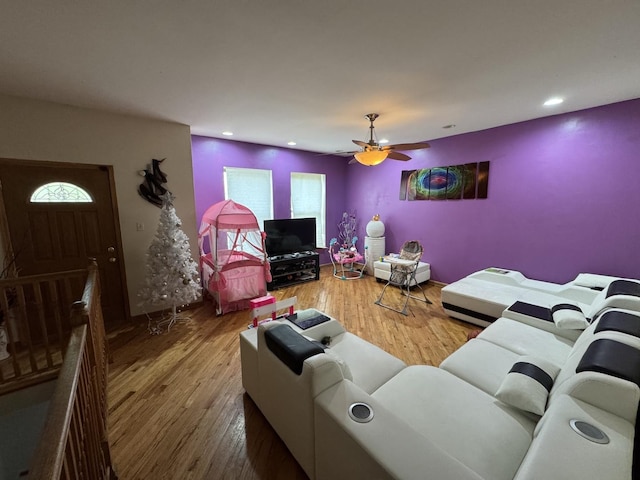 5016 S Prairie Ave Unit 1, Chicago, IL 60615 - living room with ceiling fan, wood finished floors, and recessed lighting
