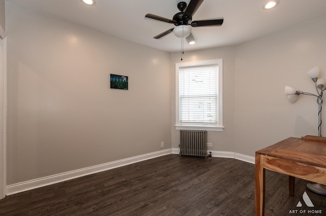 4855 W Roscoe St Unit 1, Chicago, IL 60641 - office space featuring radiator heating unit, dark wood-style flooring, recessed lighting, and a ceiling fan