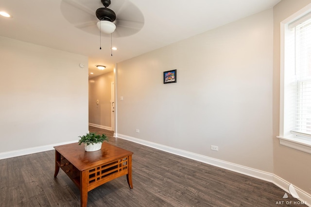 4855 W Roscoe St Unit 1, Chicago, IL 60641 - living area with dark wood-style floors, ceiling fan, recessed lighting, and healthy amount of natural light