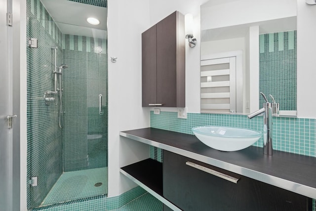 16W307 95th Pl, Burr Ridge, IL 60527 - full bath with a stall shower, vanity, and decorative backsplash