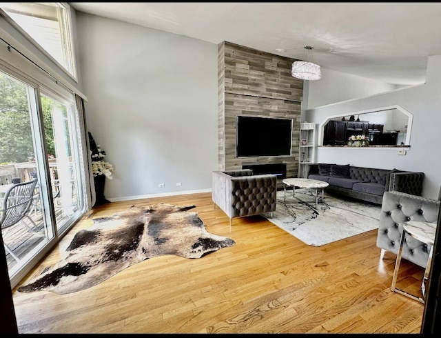 1330 Todd Farm Dr, Elgin, IL 60123 - living area featuring high vaulted ceiling, wood finished floors, and baseboards
