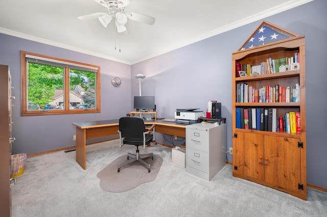 10 Primrose Ln, Sycamore, IL 60178 - carpeted office with crown molding, a ceiling fan, and baseboards